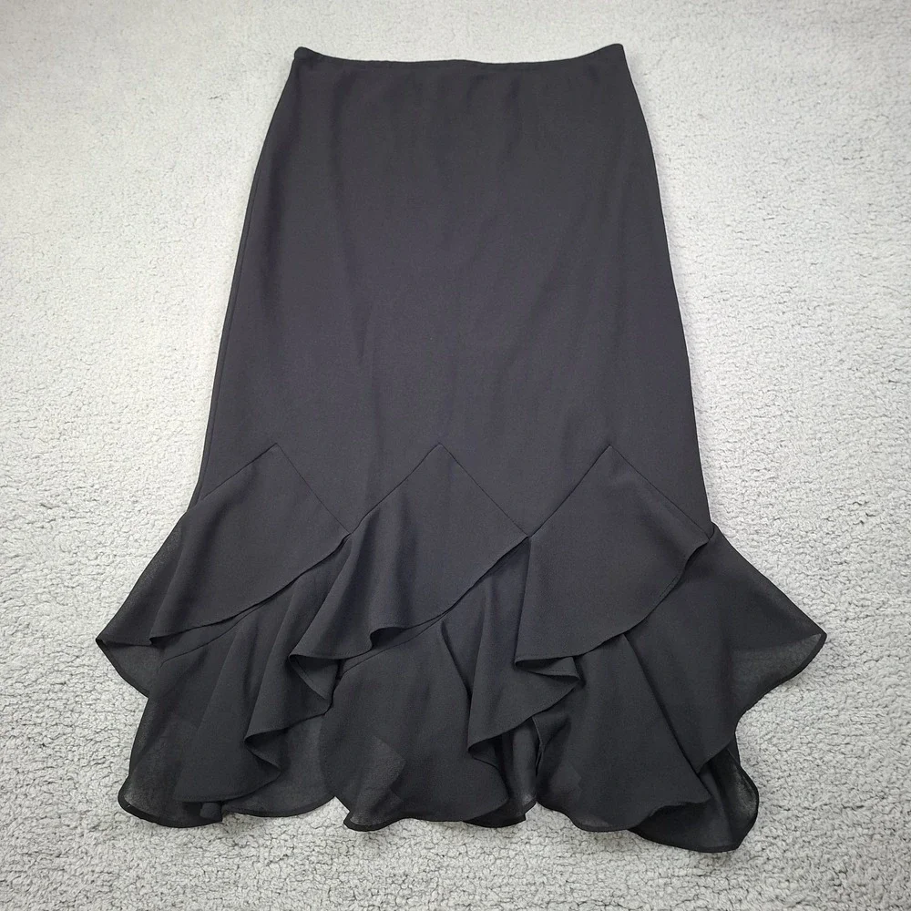 Vintage Metaphor Black Layered Ruffle Hem Fit and Flare Skirt Sz XL Dressy